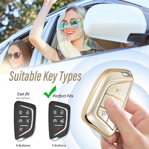 Image of Key Fob Cover for Cadillac, Champagne Woven Loop Keychain