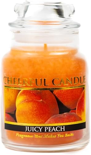 A Cheerful Giver - Vela en tarro de vidrio perfumada Juicy Peach (6 onzas) con tapa y fragancia fiel a la vida, fabricada en Estados Unidos