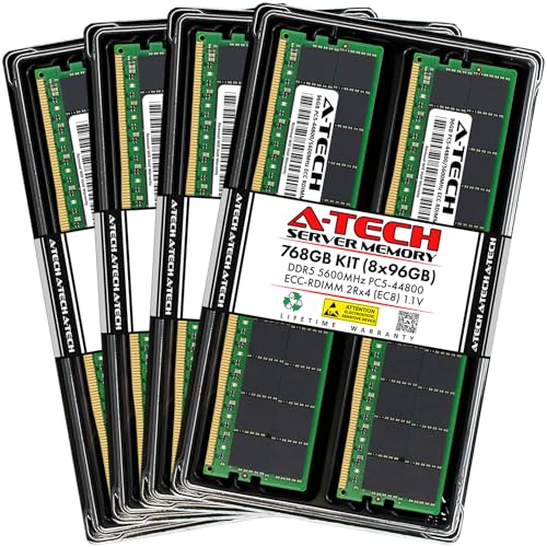 Image of A-Tech 768GB Kit (8x96GB) DDR5 5600MHz PC5-44800 ECC RDIMM 2Rx4 (EC8 10x4) Dual Rank 1.1V ECC Registered DIMM 288-Pin Server RAM Memory Upgrade Modules (A-Tech Enterprise Series)