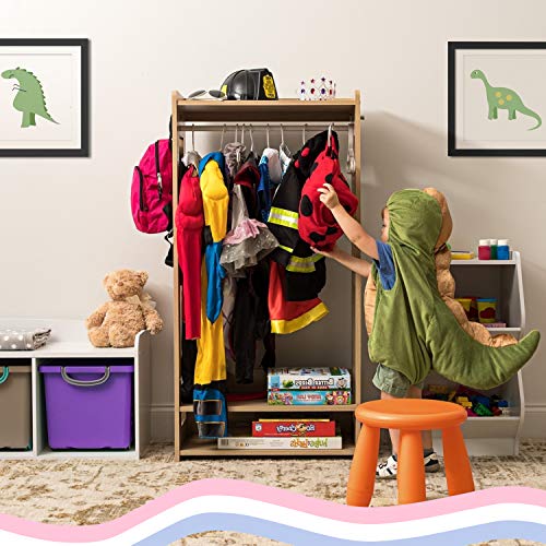 Homelity Kids Dress Up Rack Child Garment Rack Girls Toddlers Clothes Wardrobe Dress Up Storage Costume Organizer Wooden Hanging Armoire Closet Unit Furniture Dramatic Play Storage Natural