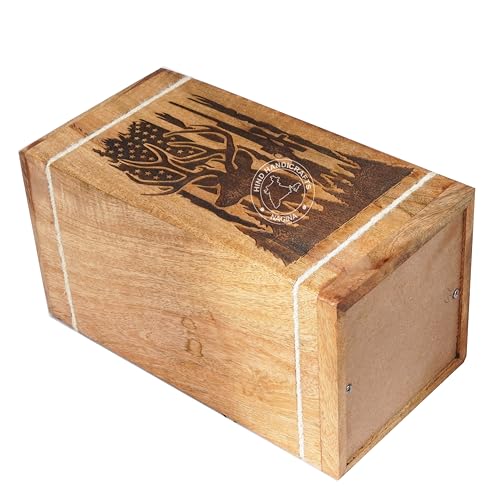 Image of Handcrafted Floral Engraved Wooden Urns for Human Ashes Adult Large - Cremation Urn for Ashes - Burial Urn for Columbarium - Funeral Urn Box (USA Flag Buck, 250 LB - Hardwood)