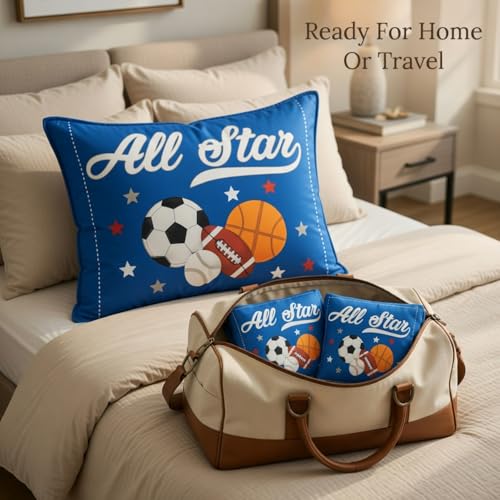 Image of Everyday Kids 2-Pack Standard Size Pillowcases Fit Pillows 30 x 20 inch - Soft Breathable 100% Cotton Percale - Perfect for Toddler Little Boy Twin /Full Size Bed - Jungle Sports