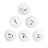 Cute Cat Ceramic Side Sauce Dishes Mini Round shape Seasoning Dish, Sushi Soy Dipping Bowl,Serving Saucers Dishe,Meow Porcelain Small Tea Bag Holder Set of 6 (Round)