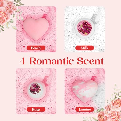 Valentines Bath Bombs Shower Steamers: Handmade Natural Bath Balls with Surprise for Women Gift Set - Relaxing Bubble Bathbombs Scented Rose Hearts Flower Romantic Birthday for Girls Kids Mom