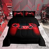 Juego de ropa de cama para gamers negro rojo gaming edredón para adolescentes chicos videojuegos gamepad inserto de edredón controlador de juegos juego de edredón 1 inserto de edredón + 2 fundas de