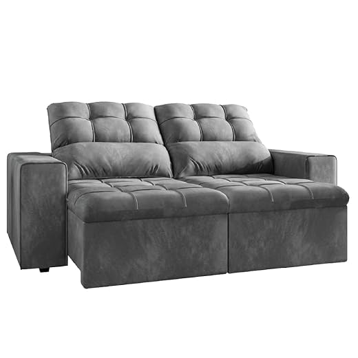 Sofá Retrátil e Reclinável 2 Lugares 1,80m Veludo Malibu Cinza