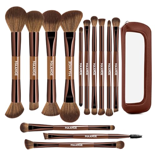 MAANGE Lot de 13 pinceaux de maquillage professionnels à double extrémité pour fond de teint avec sac, pinceaux de maquillage multifonctions à double extrémité, pour poudre liquide, anti-cernes, crème