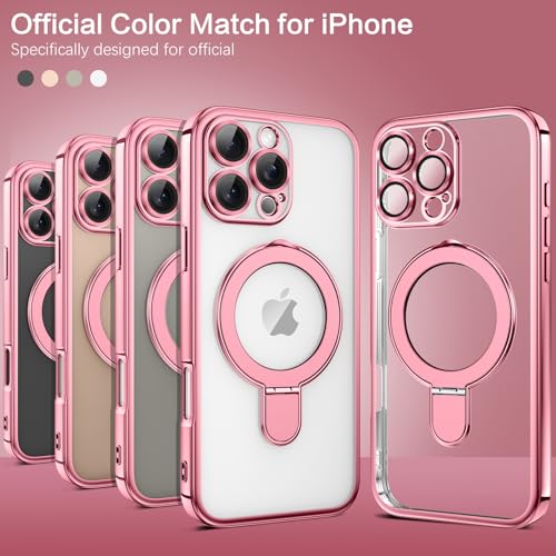 Image of GUAGUA for iPhone 16 Pro Max Case Compatible with Magsafe Clear iPhone 16 Pro Max Cases Plating Edge Invisible Ring Holder Shockproof Protective Kickstand Phone Cover for Phone 16 Pro Max 6.9 inch, Pink