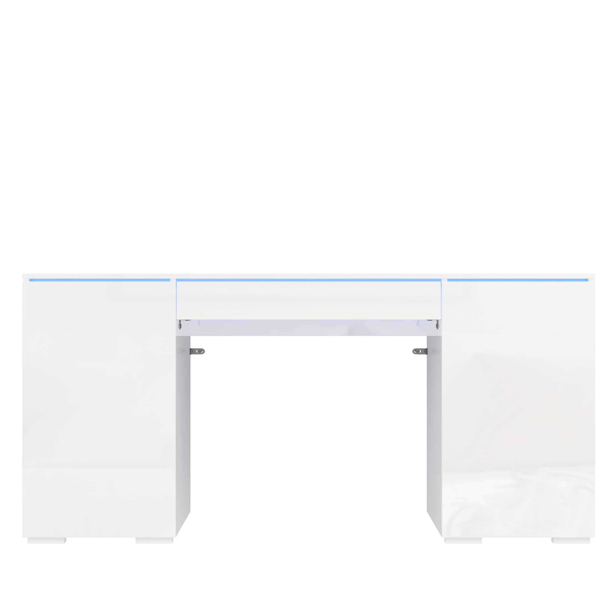 Escritorio, 50 x 78 x 120 cm, blanco, 1 cajón y 2 puertas, moderno escritorio para ordenador con superficie de trabajo extragrande, tocador con espacio de almacenamiento