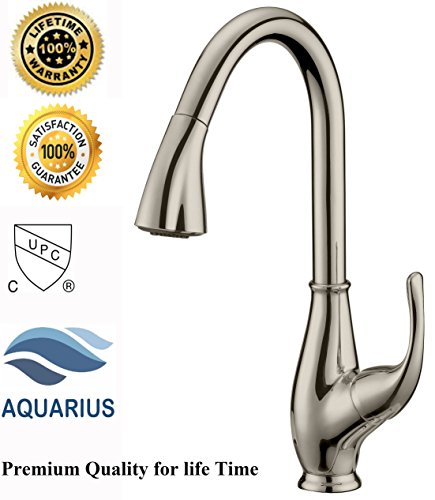 Aquarius Solid Brass Flexible Pull Down Kitchen Sink Faucet in Brushed Nickel