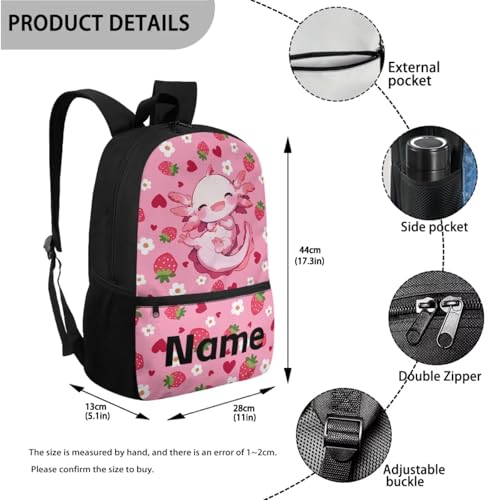 OGYPET Kids Backpack Girls Personalized with Lunch Box Cute Axolotl School Backpack Lightweight Large Pencil Case and Water Bottle Holder for School Gifts, Strawberry4