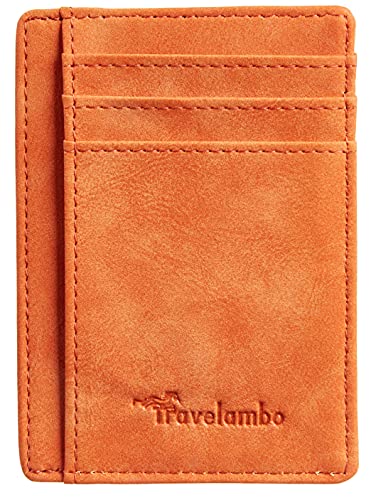 Image of Travelambo Slim Wallet Front Pocket Minimalist Leather RFID Blocking Medium Size