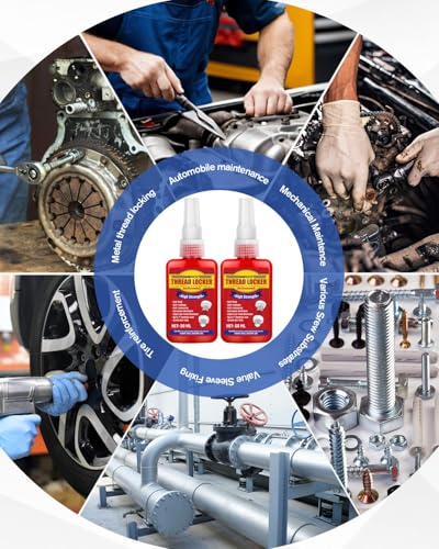 Image of Thread Lock Red, Threadlocker High Strength, Thread Locker for Nuts, Bolts, Fasteners and Metals, Anaerobic Curing Screw Glue to Prevent Loosening (Red (Permanent) 50ml*2)