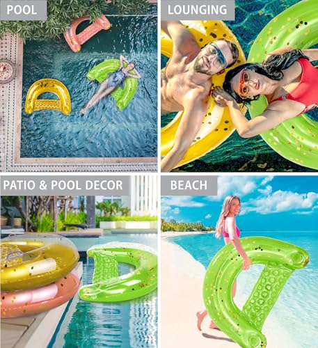 Image of POZA Inflatable Pool Float Chair - Luxurious Lounger Filled with Sparkle Confetti, 2 Built in Cup Holders & Handles, Water Floating Chair for Beach, Lake & Swimming Pool - 48 x 38 Inch
