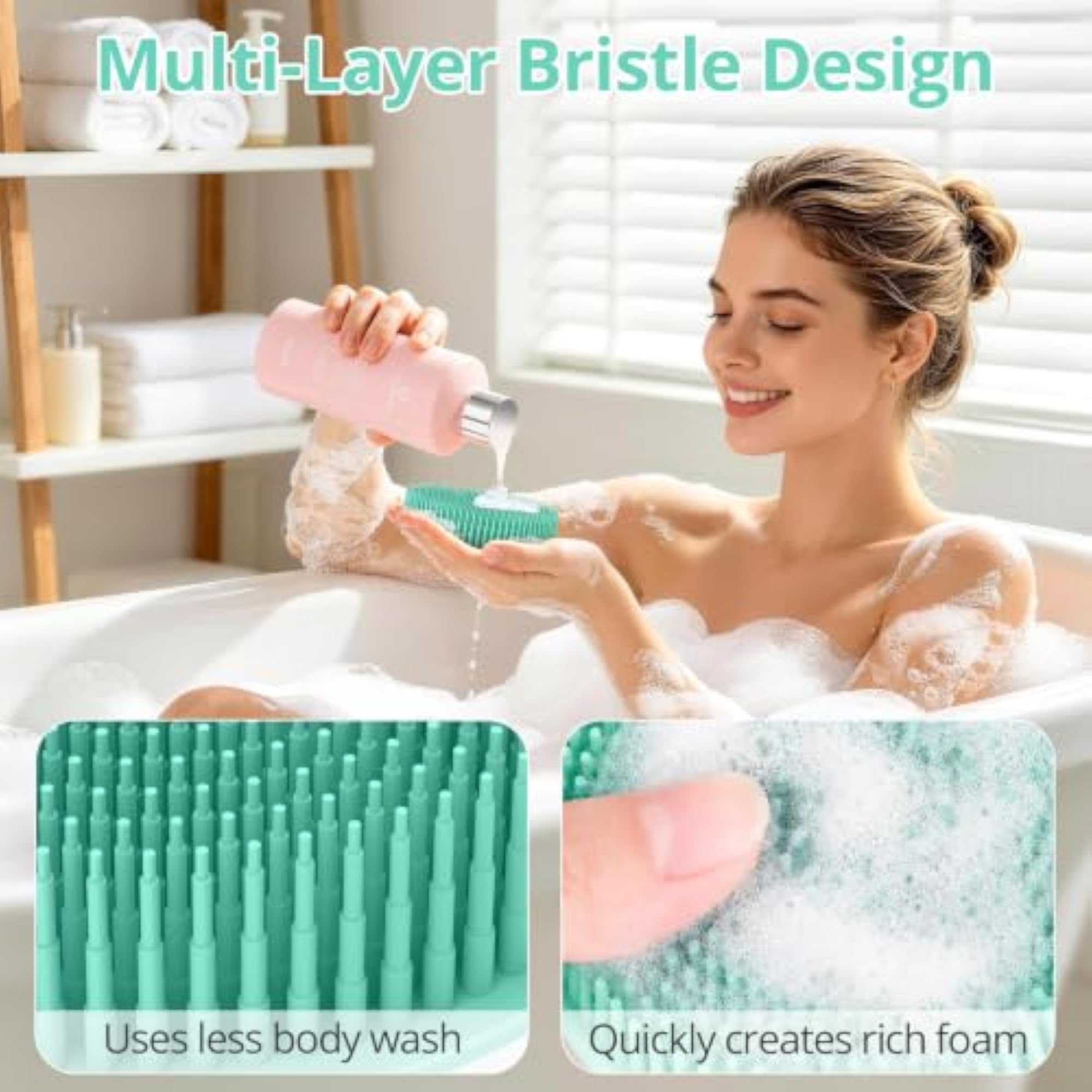 Silicone Body Brush Shower with Hanging Strap, Handy Bath Brush