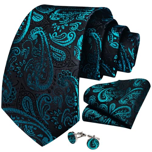 Image of DiBanGu Mens Paisley Tie Set Silk Woven Jacquard Necktie and Pocket Square Cufflinks Gift Set for Wedding Bussiness