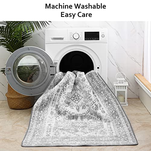 Beimo Area Rugs For Living Room 3X5 Machine Washable Persian Bedroom Rugs Distressed Vintage Print Gray Boho Large Throw Rug Dining Room Aesthetic, Non Slip Carpet With Gripper #TOP4
