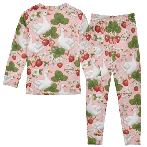 Pajama Sets Long Sleeve Goose Strawberry Pattern Soft Comfy Sleepwear 2 Piece PJS 3-8T3