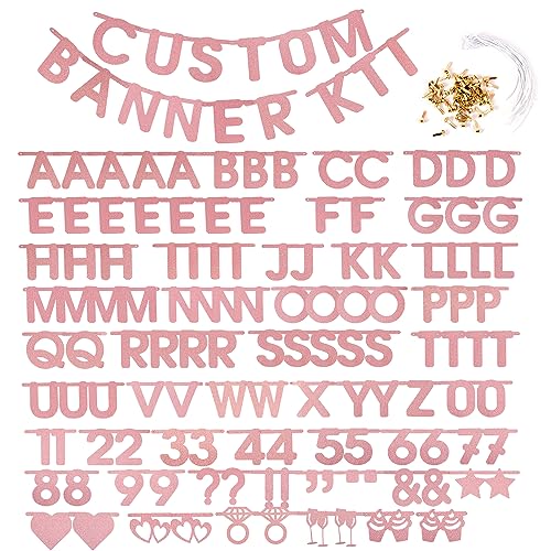 SUNBEAUTY Personalised Banner Customizable Letters Symbols Banner DIY Welcome Banner Letter Banner Pink Gold For Christmas Birthday Wedding Valentine's Day Baby Showers Photo Props Party Decor