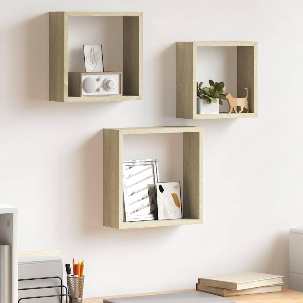 Set di 3 mensole sospese sospese in rovere Sonoma, per soggiorno, camera da letto, cucina, bagno, corridoio, ufficio, design organizer