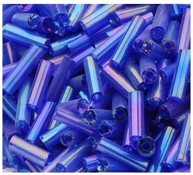 Blue/Purple AB Glass Bugle Seed Beads 5-9mm x 1.8mm Pack of 2200+