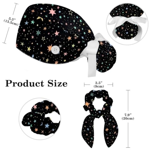 Image of Butterfly Scrub Cap Women with Ponytail & Buttons Adjustable Surgical Nurse Hat with Cotton Sweatband for Long Hair