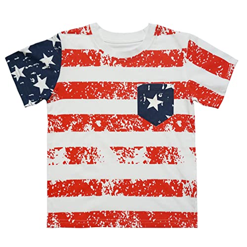 Mrocioa USA American Flag 4th of July Shirt for Boy Girl Kids Stars Stripes Patriotic T-Shirt