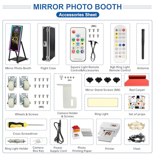 Image of Mirror Photo Booth with Printer 45-22in Interactive DSLR Photo Booth with Flight Case Remote Control RGB Light, Professional Photo Booth for Weddings Parties Event Rentals (Black-2)