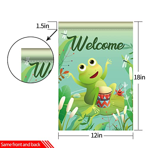 Mefeng Cartoon Frog Garden Flag ,Welcome Spring,Hello Summer Double Sided Seasonal Outside Decor For Yard Farmhouse 12 X 18 Inc Green #TOP1
