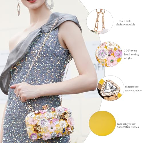 Image of BBTT.ful Women Clutches Flower Evening Handbag Chain Strap Shoulder Bag handbag Wedding bag purse