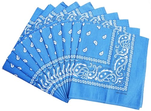 FANNI YOUPIN 100% Cotton Bandanas/Fashion Scarf for Men & Women Paisley printed Large 10pcs (Turquoise)
