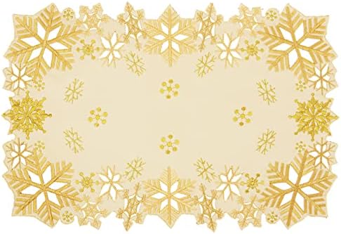 Simhomsen Embroidered Snowflakes Table Runners for Christmas Holiday and Winter (Gold, 14×54 inches)
