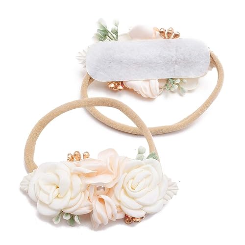 Miniatura 5 de Juego de diademas de Navidad con flores para bebé, diademas elásticas florales, banda de pelo de nailon suave para recién nacidos, accesorios para