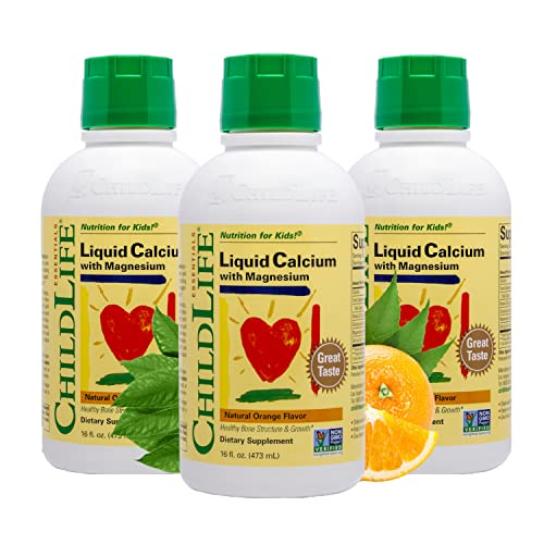 Childlife Essentials Liquid Calcium Magnesium Supplement - Supports Healthy Bone Growth For Children, Contains Vitamin D3 & Zinc, All-Natural, Gluten Free & Non-Gmo - Natural Orange Flavor, 16 Fl Oz Bottle (Pack Of 3) #TOP6