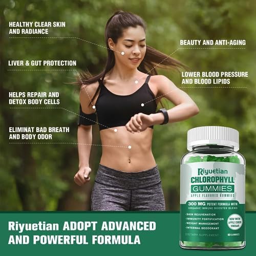 Miniatura 3 de Gomitas de clorofila sin azúcar, con ACV sin filtrar y vitamina C, B12, impulso de energía, apoyo inmunológico y digestión, desodorante natural,