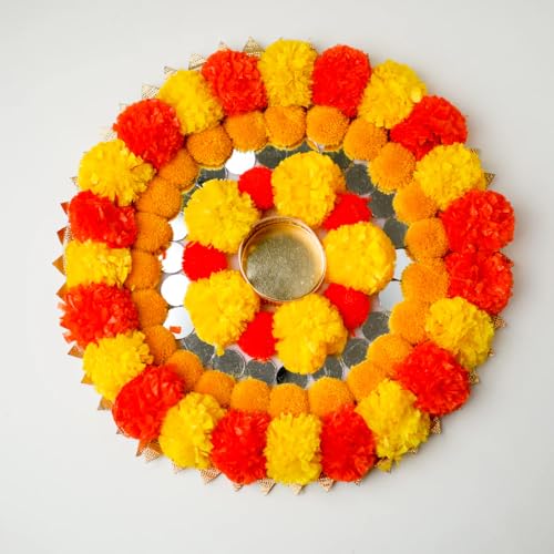 Image of Gajra Rangoli - Reusable Rangoli Mats with Artificial Marigold, Gota Flowers, and White Gajra for Festive Decor | Rangoli Door Mats (Pack of 2)