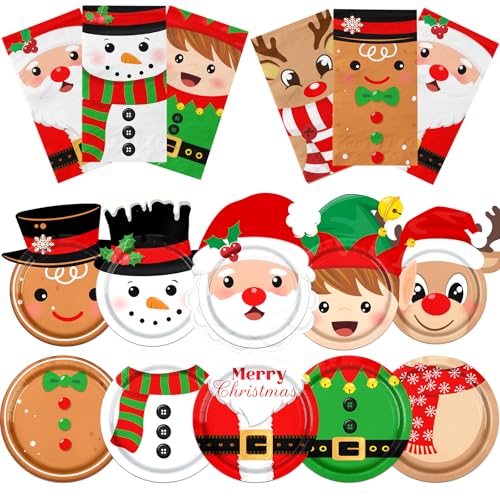 Christmas Paper Plates, 60Pcs Christmas Disposable Plates includes Santa Plates Snowman Plates Elk Plates, Holiday Paper Plates Christmas Paper Plates and Napkins for Holiday Xmas Party Supplies