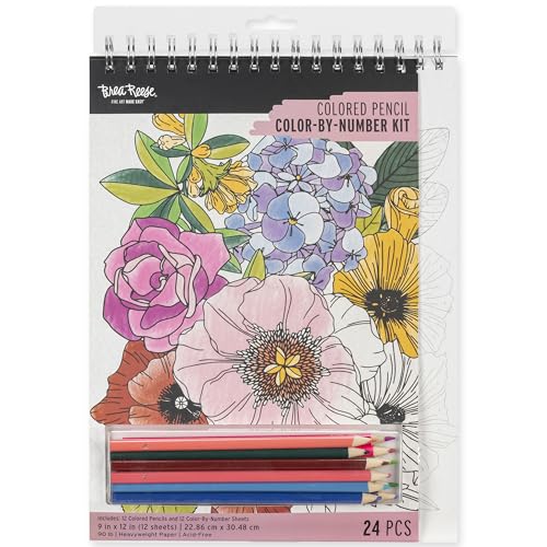 Brea Reese: Colored Pencil: Color-by-Number Kit - Floral - 12 Botanical Nature Designs, Guided Art, Vibrant Pencils, 9x12 Pages, Adult Spiral Art Pad