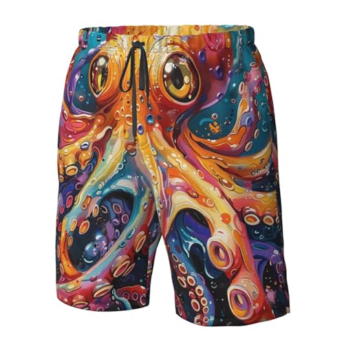 Men's Quick Dry Swim Shorts Octopus Underwater Marine Life Psychedelic Colorful Beach Trunks with Pockets4