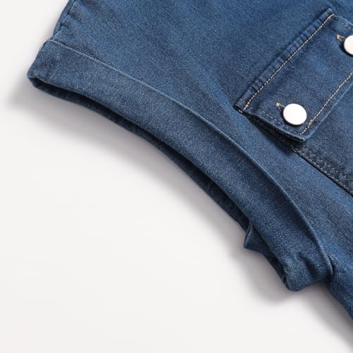 Women's Cap Sleeve Summer Denim Vest 2-piece V-neck Vest And High-Waisted Shorts Set (Standard, blue, medium)4