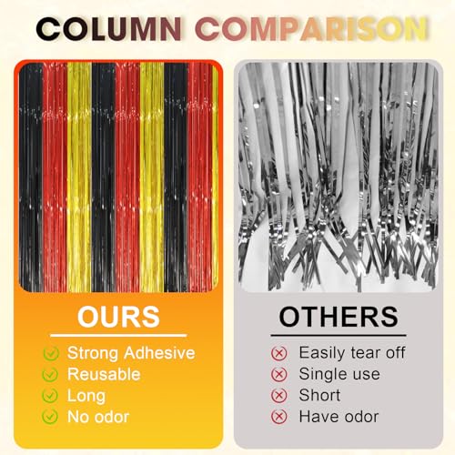 Image of Voircoloria 2 Pack Red Black Gold Foil Fringe Backdrop Curtains, Tinsel Streamers Party Decorations, Fringe Backdrop, Door Shimmer for Thanksgiving Day or Birthday Party