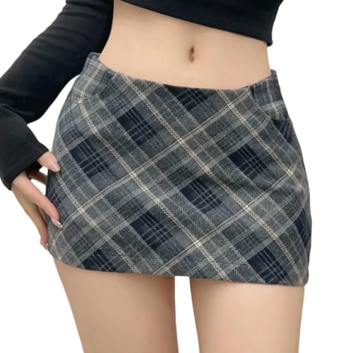 Womens Sexy Low Waisted Plaid Pencil Skirt Bodycon Fit Mini Skirt with Lining Shorts3