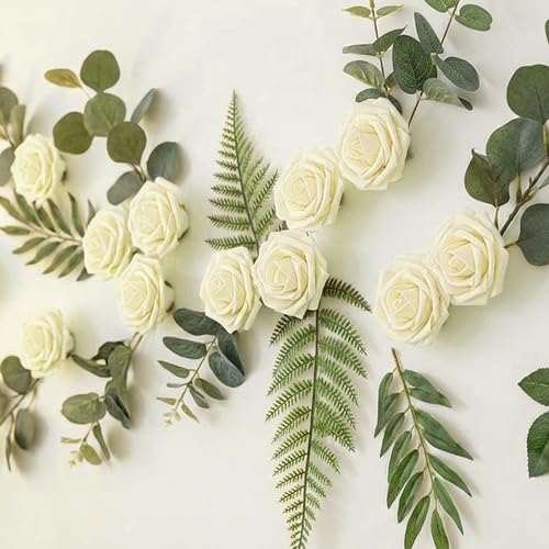 Image of 100Pcs Realistic Champagne Artificial Rose Flower Heads, Fake Champagne Foam Roses for DIY Wedding Decorations Baby Shower Centerpieces Home Party Valentine's Day Mother's Day Decor