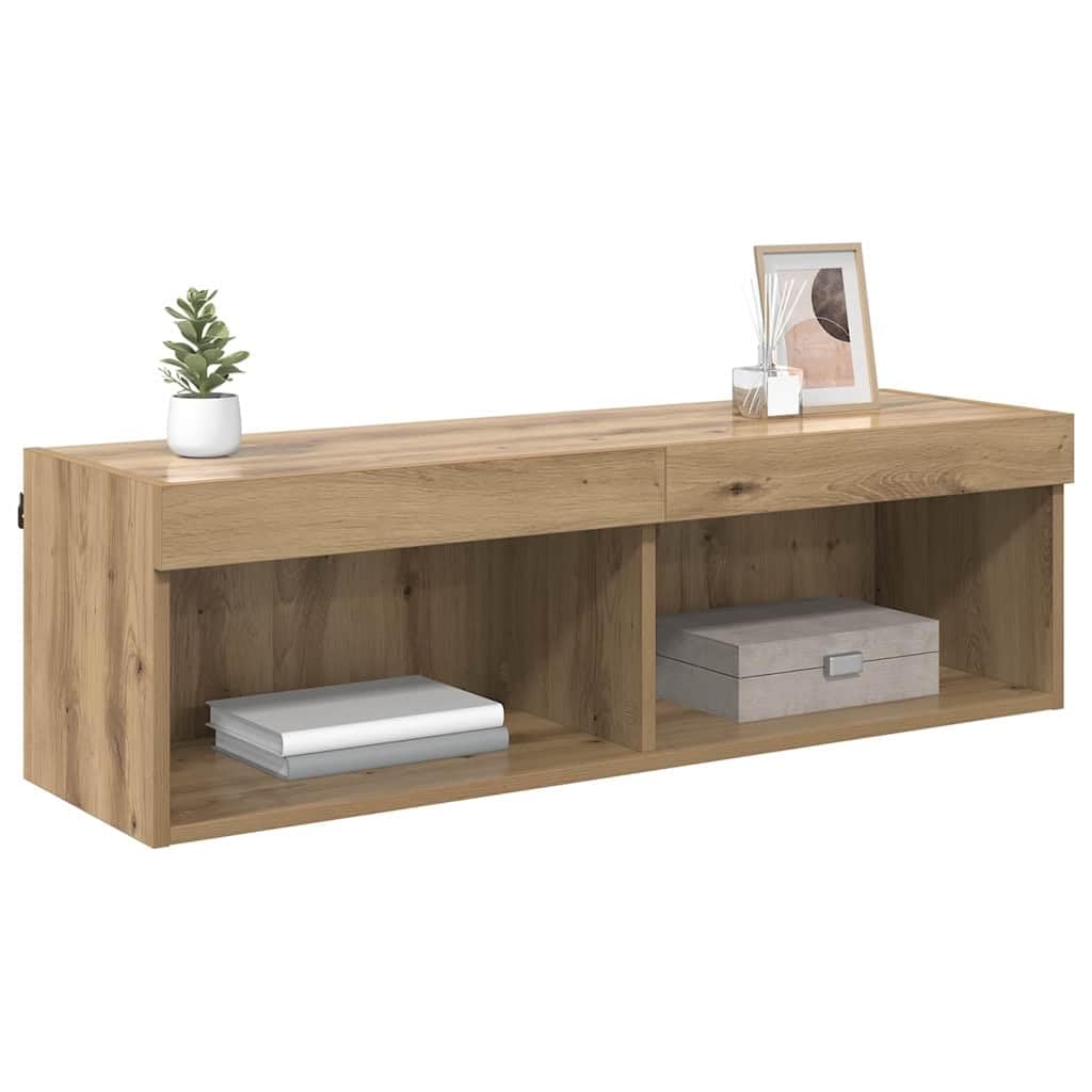 Szafka RTV wisząca LED z oświetleniem LED Dąb rzemieślniczy 100x30x30 cm nowoczesna półka pod telewizor do salonu z drzwiami i miejscem do przechowywania mebel na ścianę