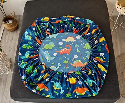 Dinosaur Fitted Sheet Queen Size Kids Bedding Set Cartoon Dinosaur Fitted Sheet for Boys Children Colorful Bedroom Decor Ancient Jungle Animals Bed Cover Tropical Hawaiian Palm Leaf Bed Set Blue 7 51880pYx hL. AC