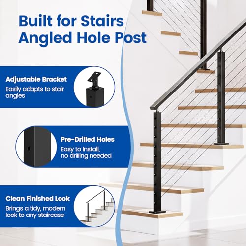 image for Muzata 4Pack Black Stair Cable Railing Post 36 Inch for 25-35 Degrees 