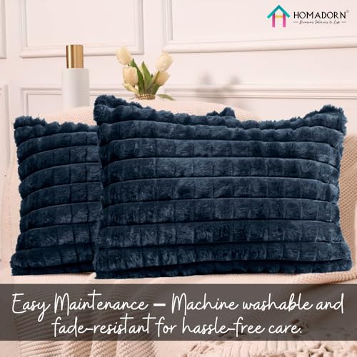 Image of HOMADORN Luxury Plush Fur Reversible Cushion Cover Ultra Soft & Cozy (Pack of 2)