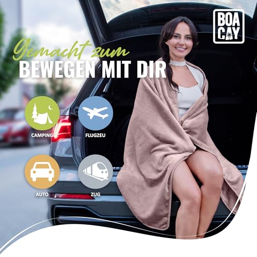BOACAY Weiche & Warme Reisedecke für Flugzeug & Auto - Unentbehrlich für Lange Flüge für Frauen, Männer, Kinder - Kompaktes Kissen mit Gepäckhülle & Rucksackclip