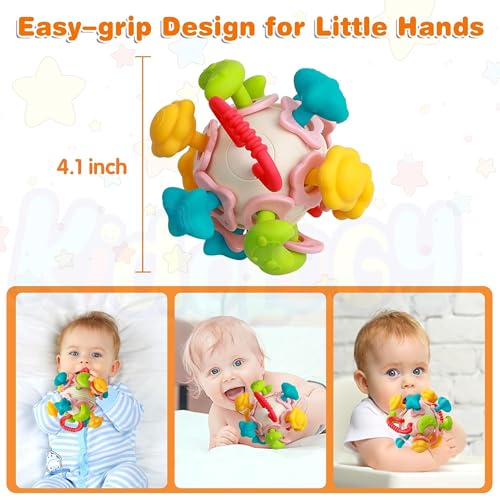 Image of Kidology Silicone Space Ball Baby Teether - Sensory Toy for Boys and Girls, Newborn & Infant Rattle Toys, Montessori Learning Developmental Toddler Toys Suitable for Babies 6+ Months, Multicolor