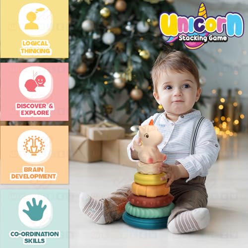 Image of Wembley Stacking Toys for Kids Baby Soft Colorful Activity 6 Rings with Unicorn Sensory Teething Toys for Toddler 0-3-6-12-18 Months Gifts for Newborn Boys Girls